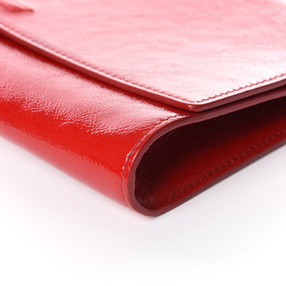 Saint Laurent Textured Patent Monogram Large Belle De Jour Clutch Red 6 of 9