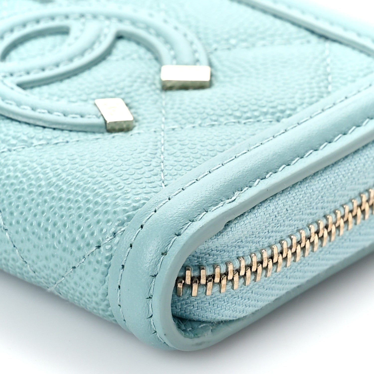 Chanel Caviar Quilted Filigree Coin Purse Light Blue 9 of 10