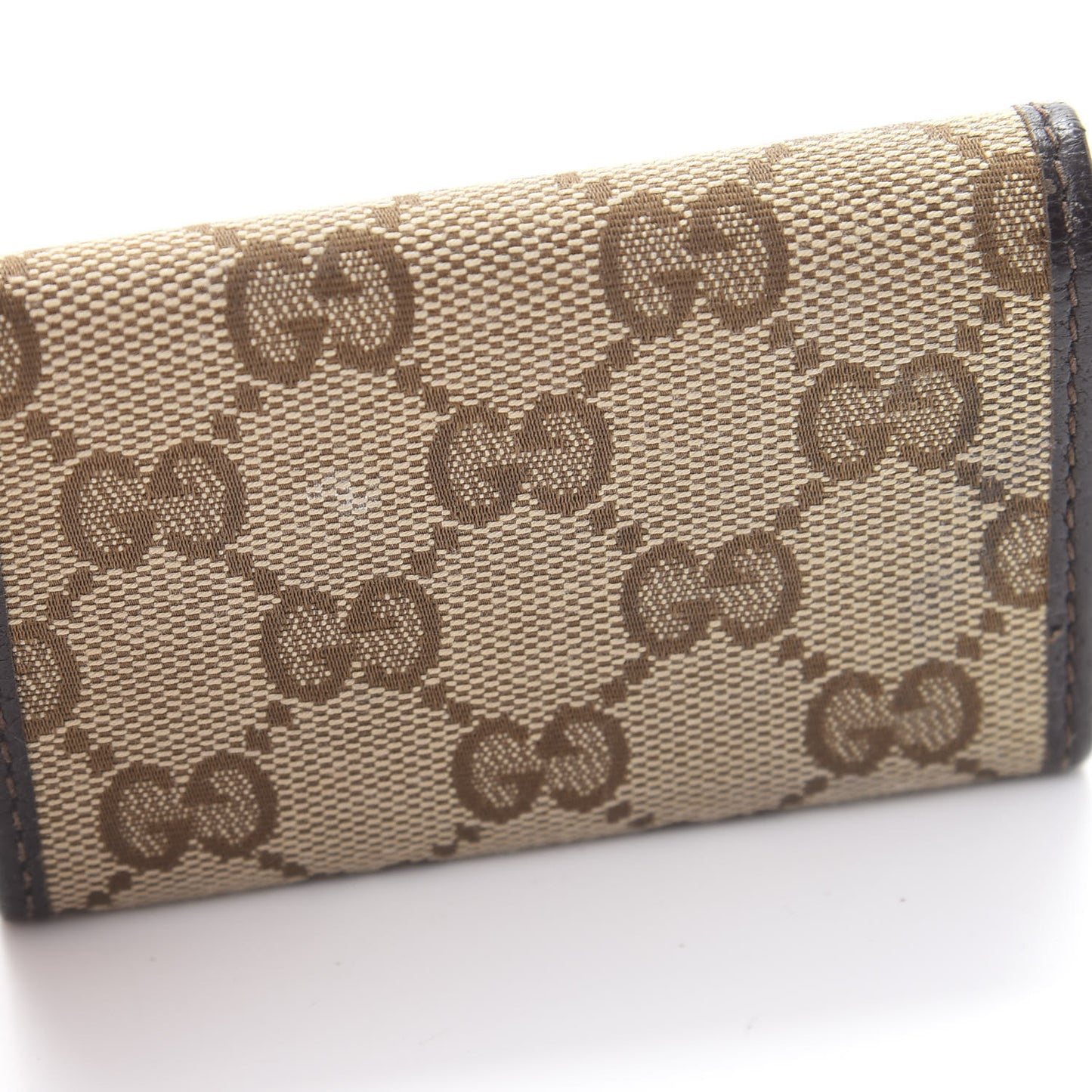 Monogram Textured Calfskin Metal Bar 6 Key Holder Case Beige Ebony Cocoa