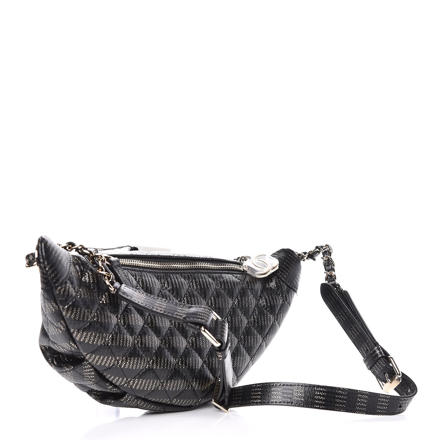 Caviar Quilted Waist Bag Black Gold