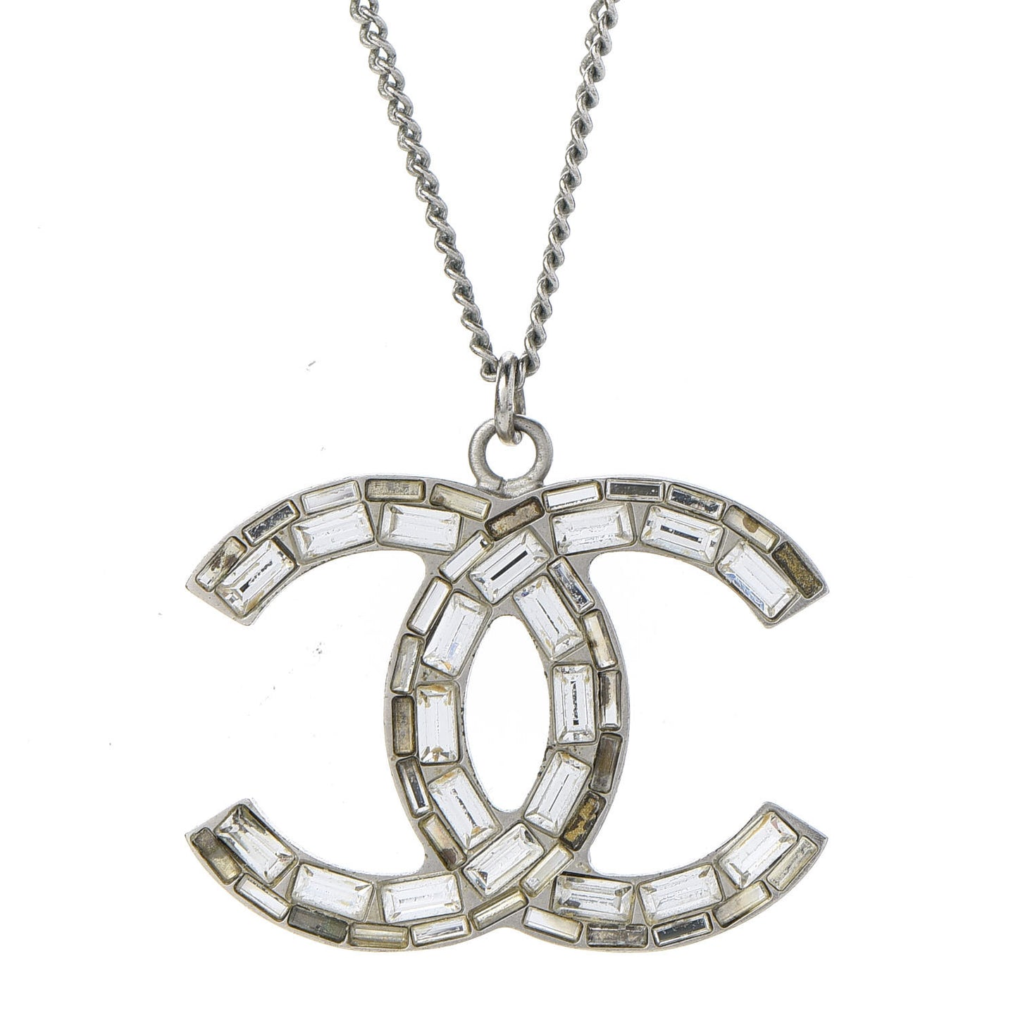 Baguette Crystal CC Necklace Silver