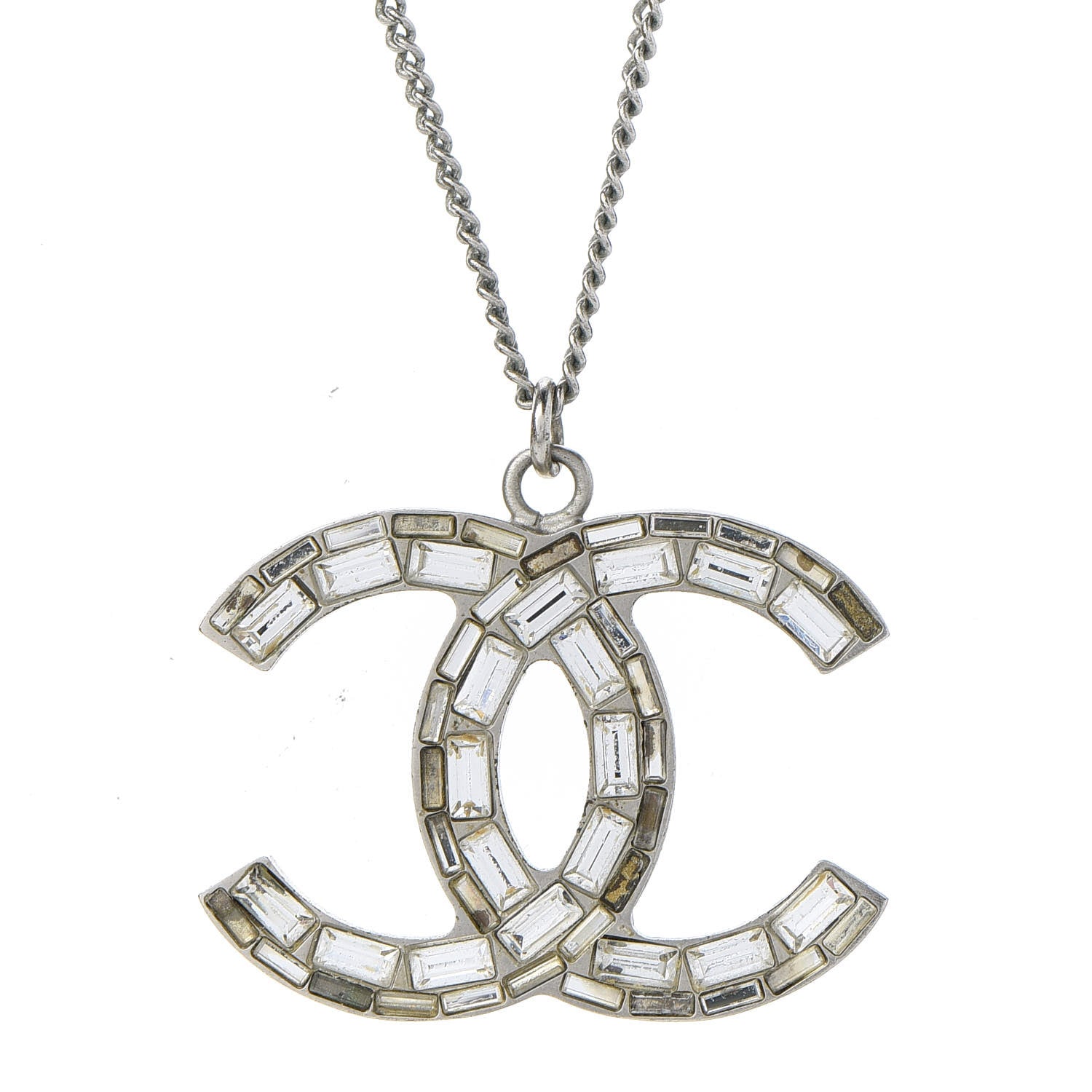 Chanel Baguette Crystal CC Necklace Silver 4 of 7