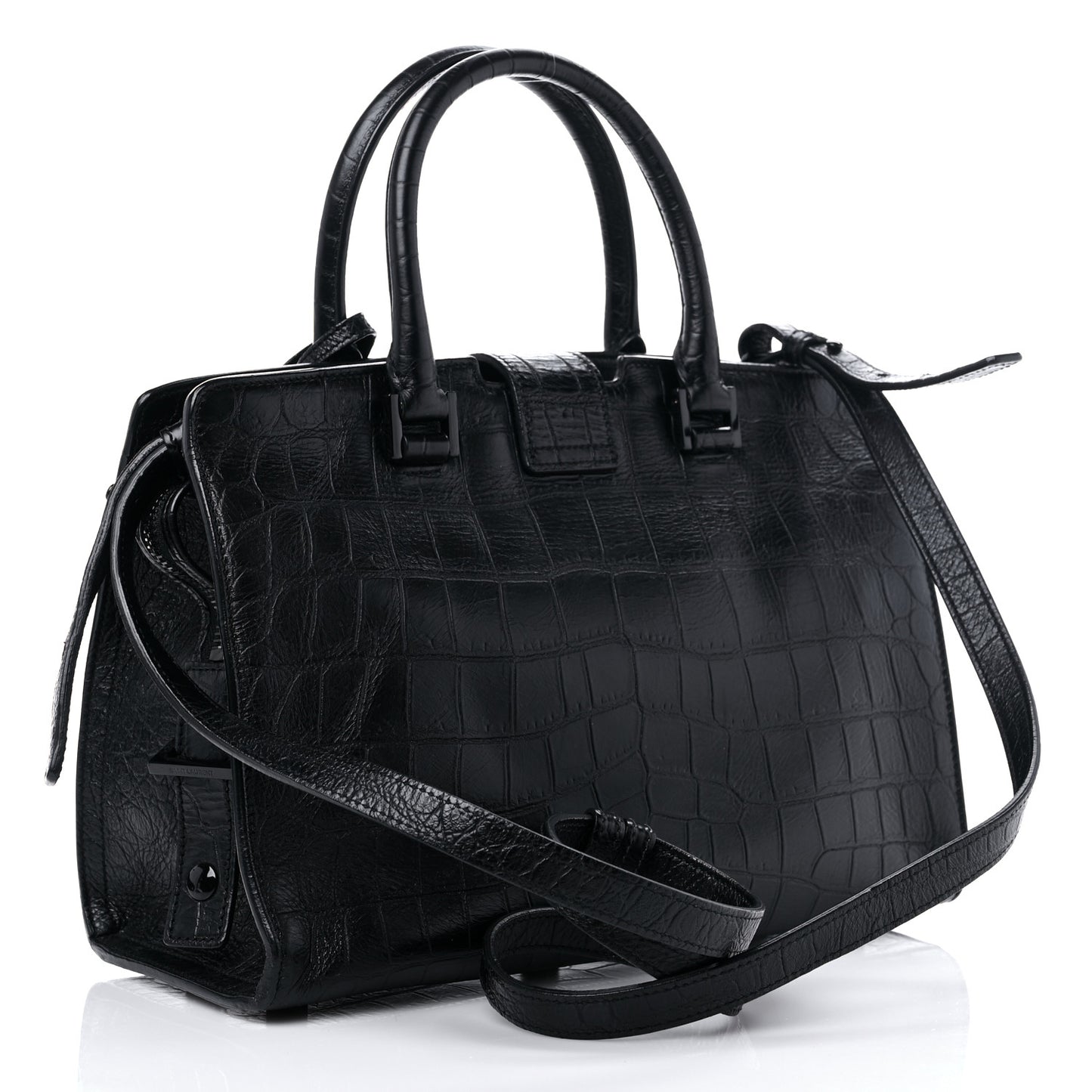 Calfskin Crocodile Embossed Monogram Baby Cabas Black
