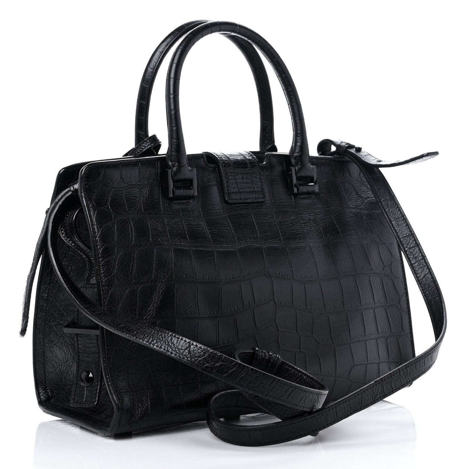 Saint Laurent Calfskin Crocodile Embossed Monogram Baby Cabas Black 3 of 11
