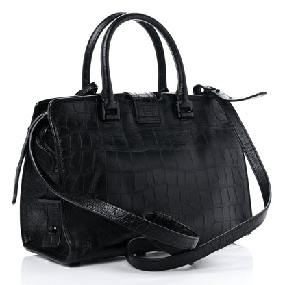 Saint Laurent Calfskin Crocodile Embossed Monogram Baby Cabas Black 3 of 11
