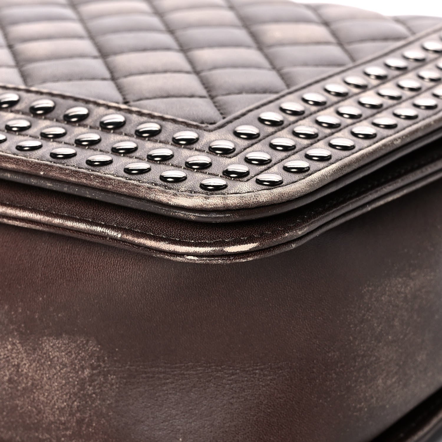 Chanel Faded Calfskin Quilted Large Studded Boy Flap Brown Beige 10 of 16