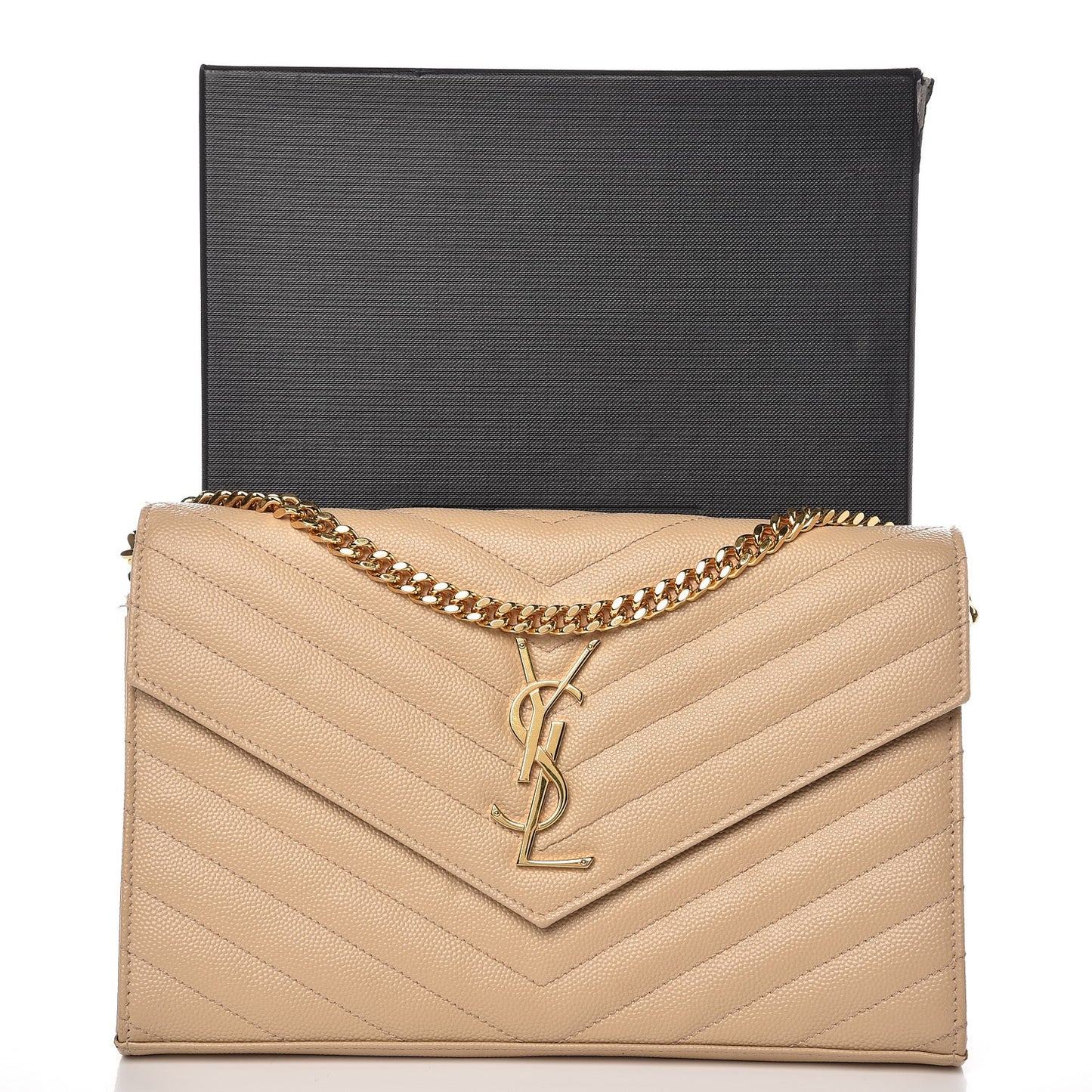 Grain De Poudre Matelasse Chevron Monogram Chain Wallet Nude Powder