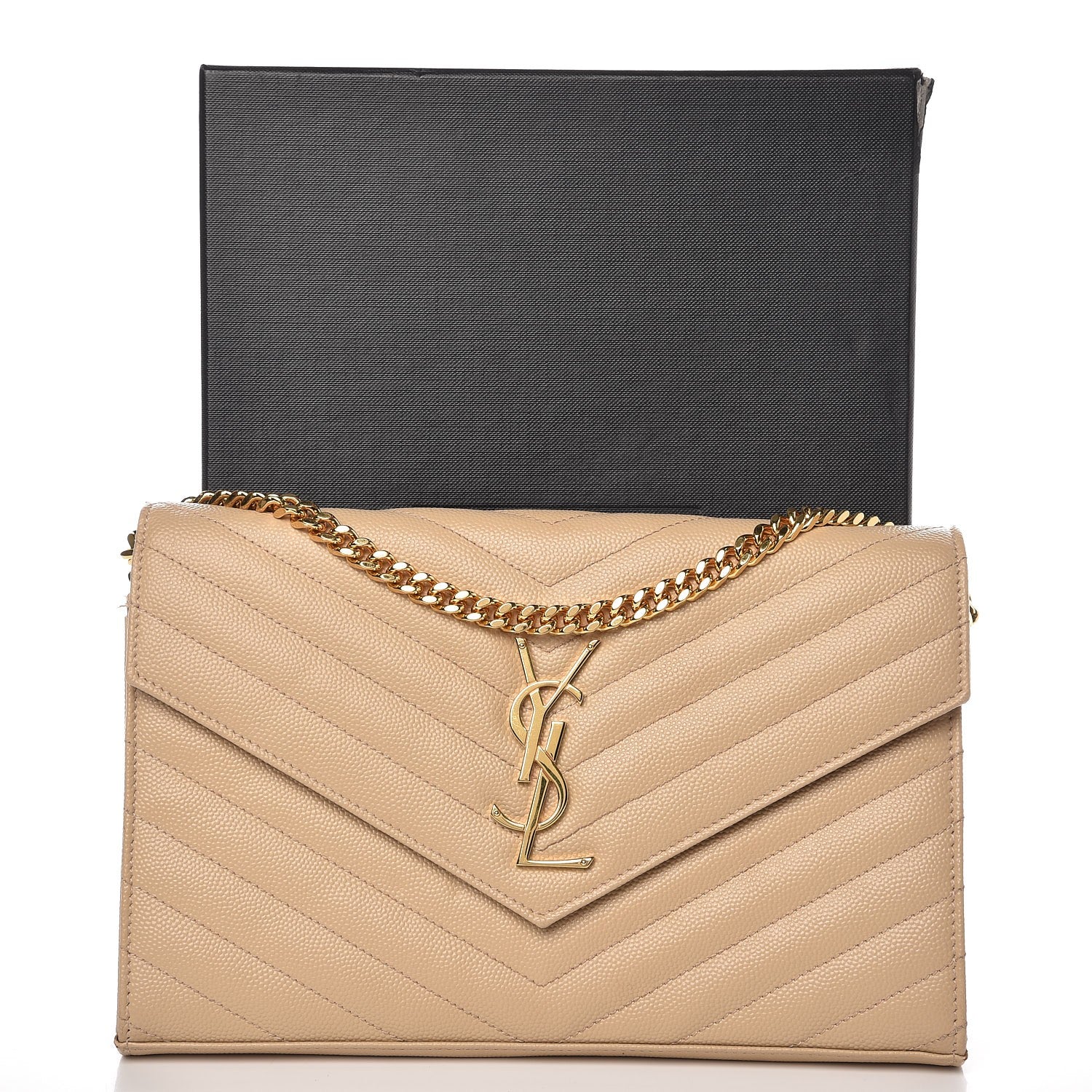 Saint Laurent Grain De Poudre Matelasse Chevron Monogram Chain Wallet Nude Powder 8 of 8