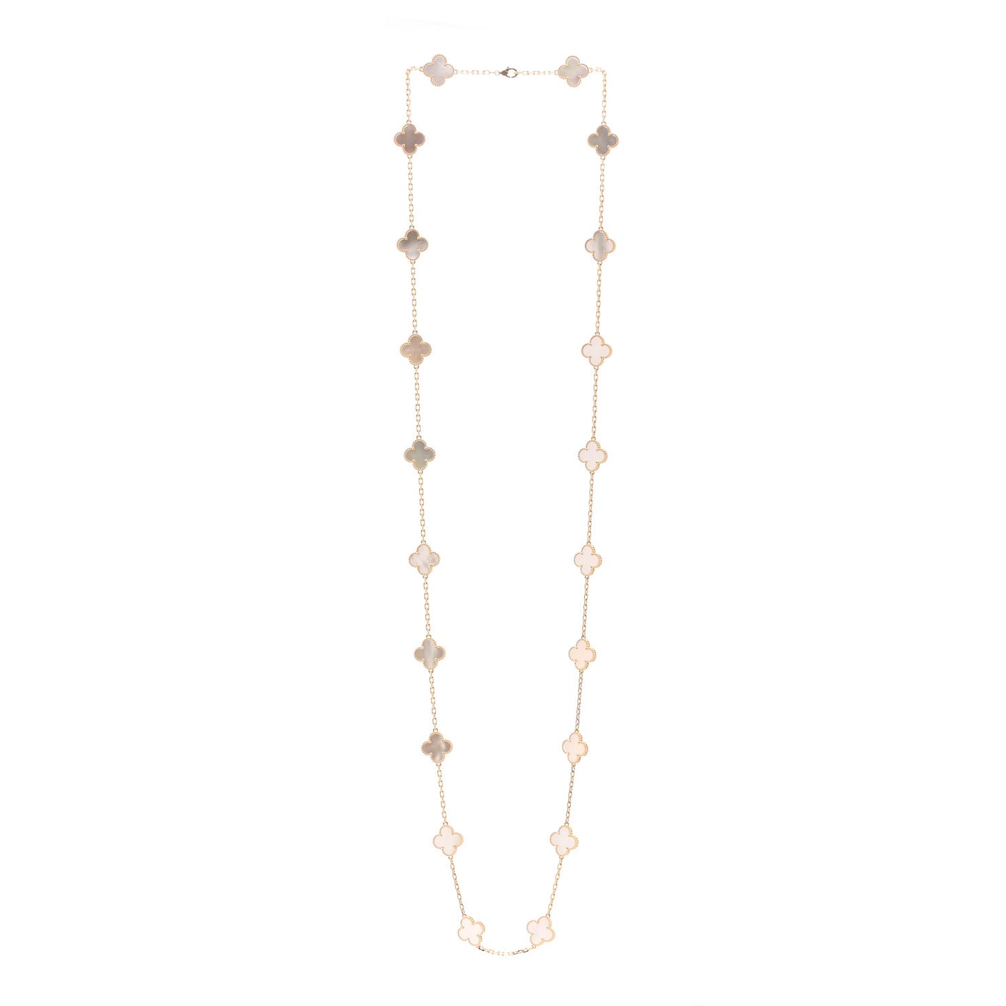 18K Yellow Gold Mother of Pearl 20 Motifs Vintage Alhambra Necklace