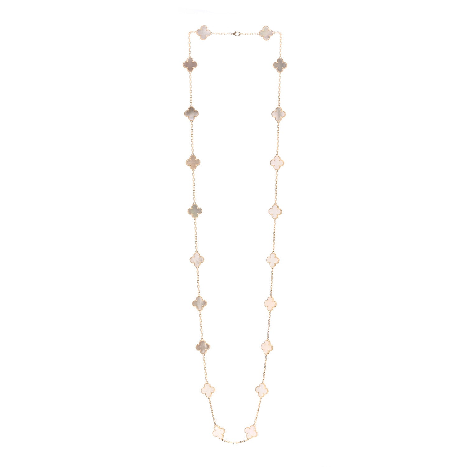 Van Cleef & Arpels 18K Yellow Gold Mother of Pearl 20 Motifs Vintage Alhambra Necklace 3 of 5