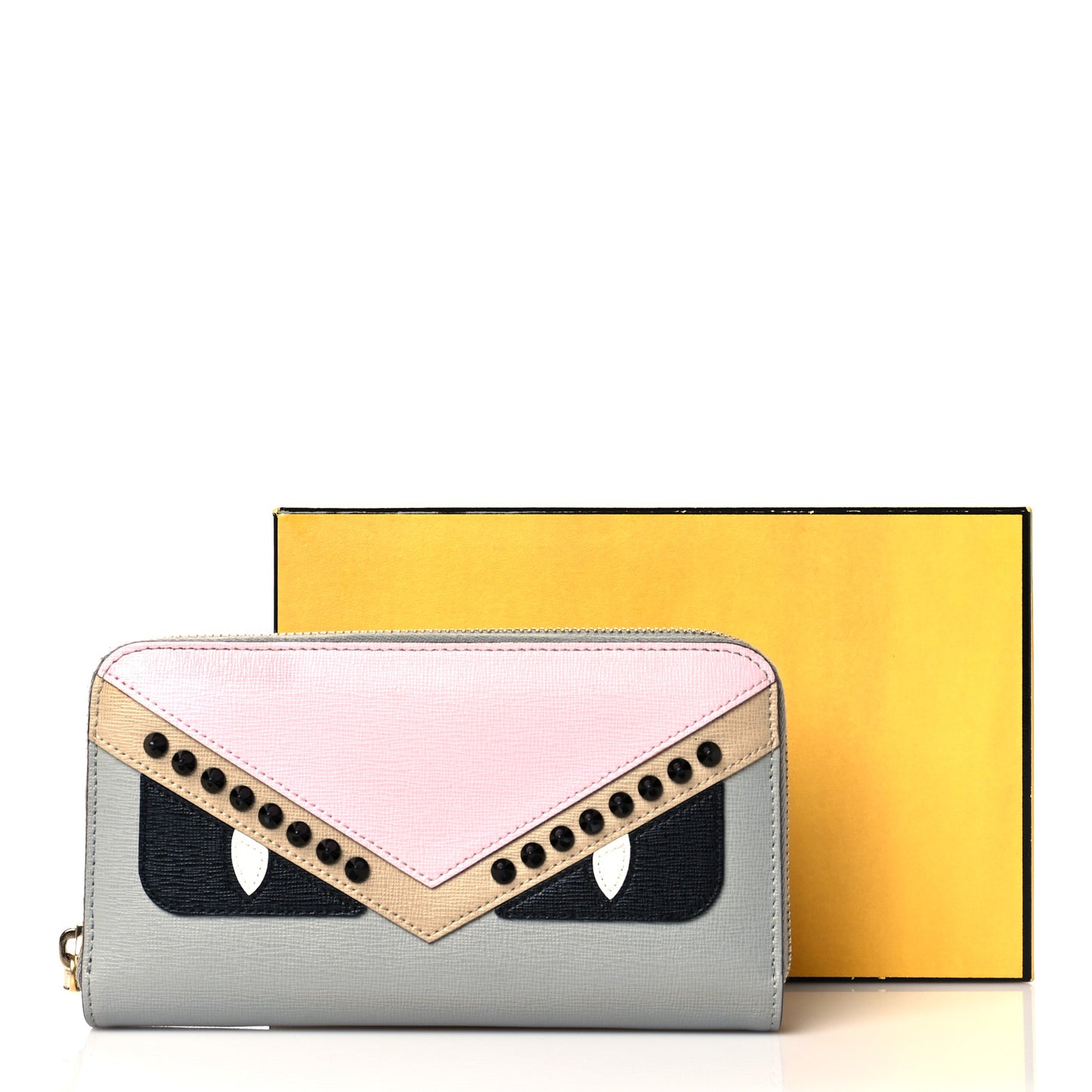 Vitello Elite Monster Eyes Studded Zip Around Wallet Ghiaccio Black Multicolor