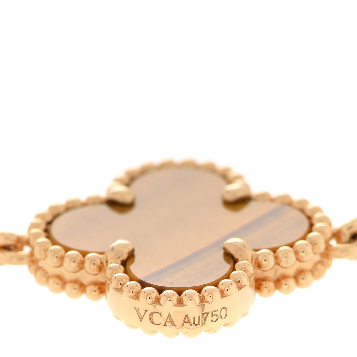 18K Yellow Gold Tiger Eye 5 Motifs Vintage Alhambra Bracelet