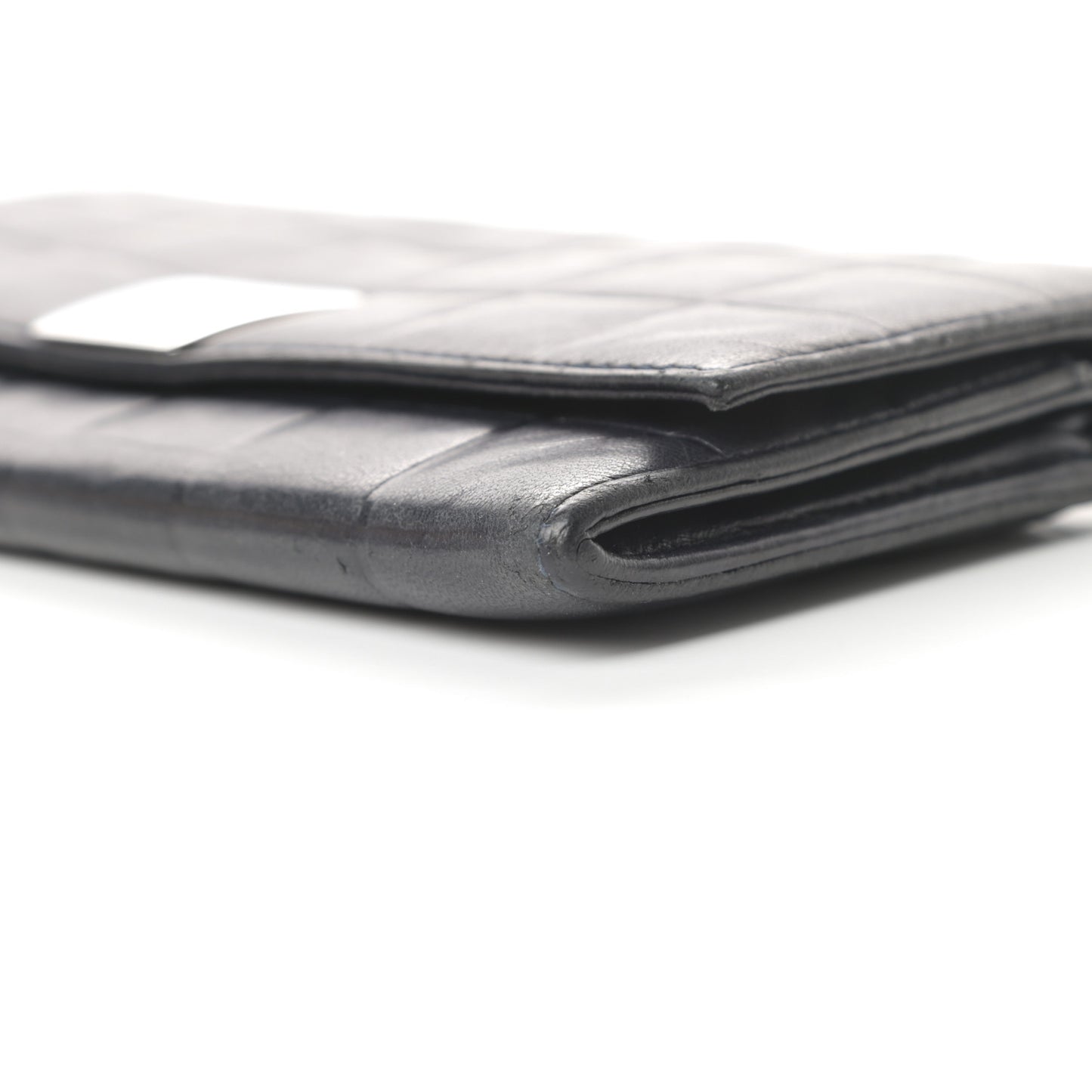 Lambskin Quilted Chocolate Bar Long Wallet Black