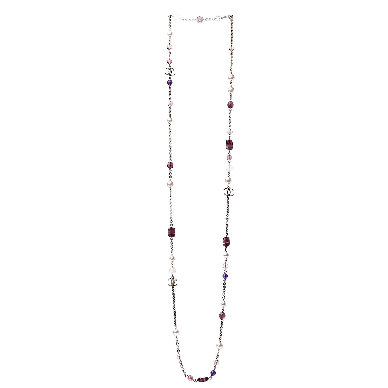 Chanel Pearl Beaded Enamel CC Long Necklace Gold Purple 2 of 4
