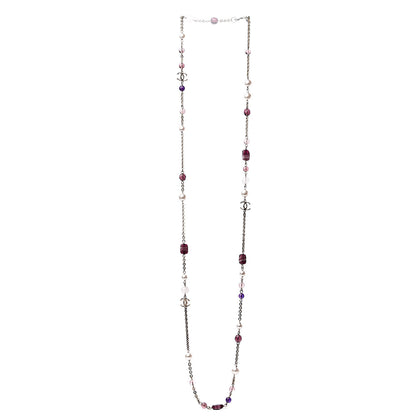Chanel Pearl Beaded Enamel CC Long Necklace Gold Purple 2 of 4