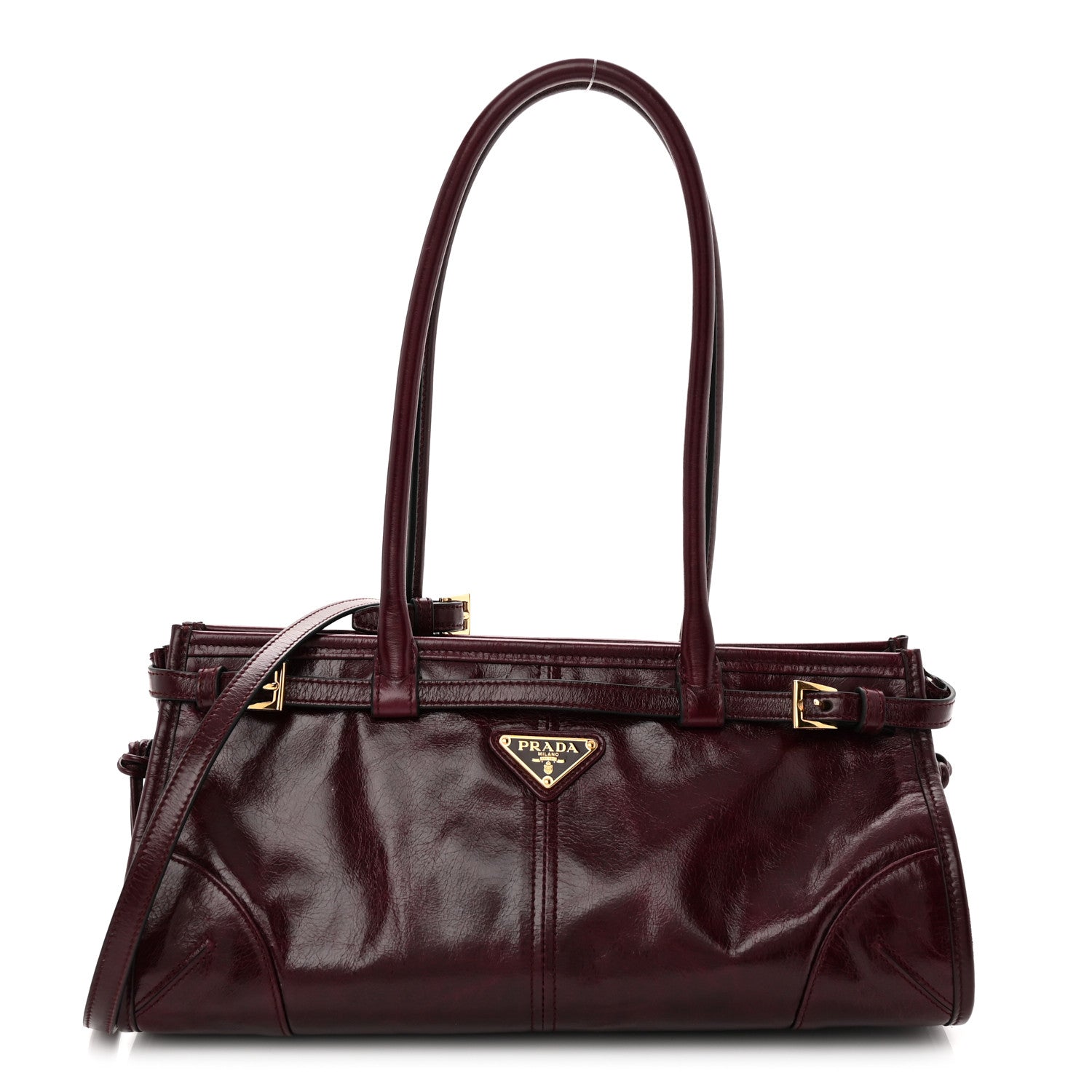 Prada Shiny Nappa Medium Bonnie Shoulder Bag Bordeaux 1 of 10