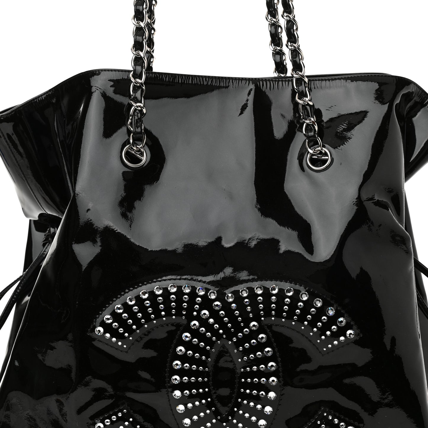 Patent Crystal Strass Bonbons Tote Black