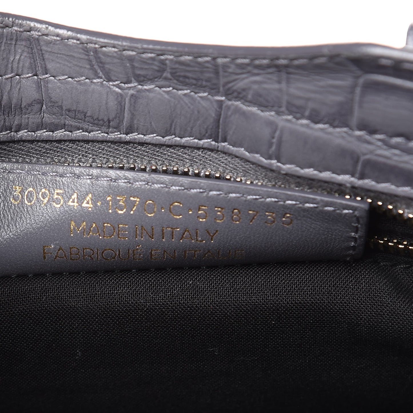 Calfskin Crocodile Embossed Giant 12 Gold Hardware Mini City Gris Beton