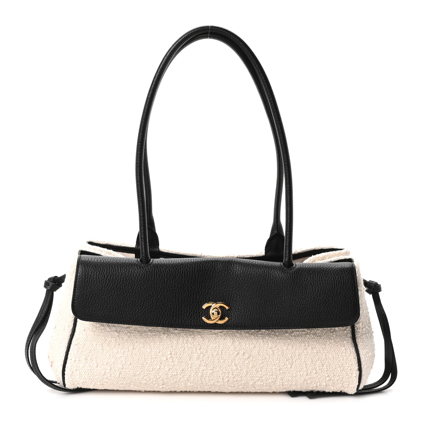 Grained Calfskin Boucle Urban Essentials Small Shopping Bag Ecru Black