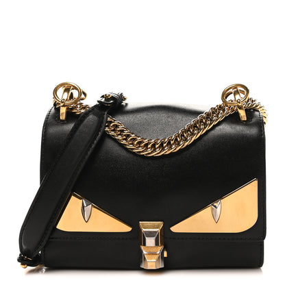 Fendi Vitello Liberty Metal Monster Eyes Small Kan I Shoulder Bag Black Gold 1 of 10
