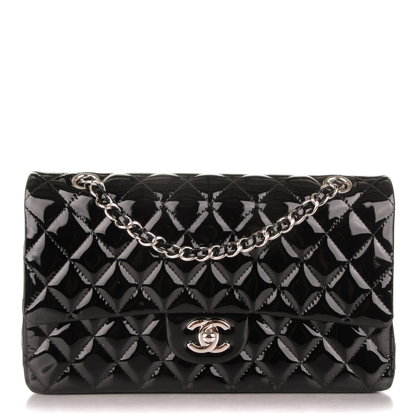 Patent Quilted Medium Double Flap Black
