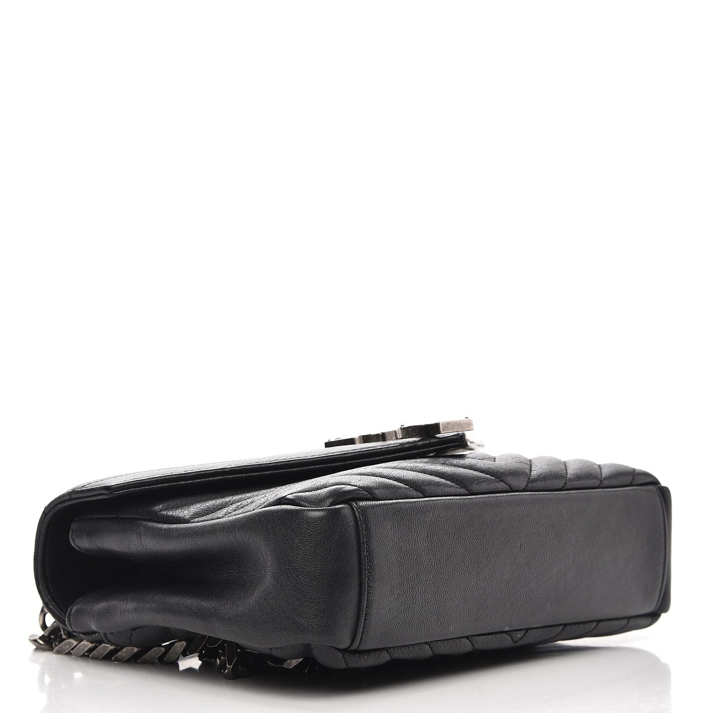 Sheepskin Matelasse Chevron Monogram Medium College Bag Black