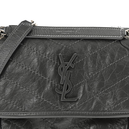 Saint Laurent Crinkled Calfskin Matelasse Monogram Baby Niki Chain Satchel Storm 8 of 13