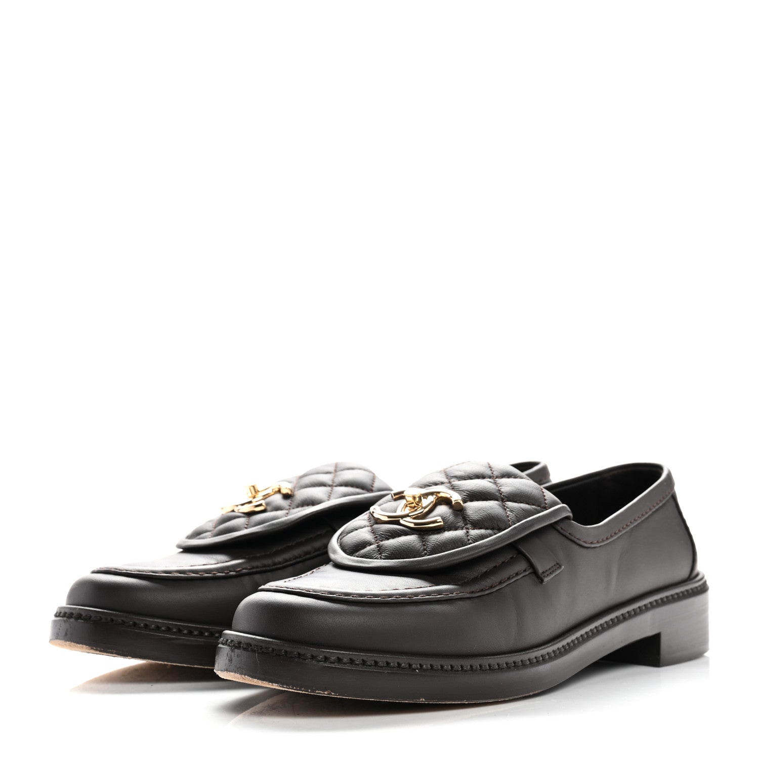 Chanel Lambskin Quilted CC Turnlock Loafers 38.5 Dark Brown 4 of 10