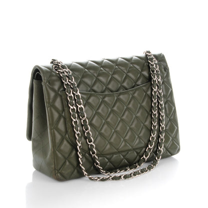 Chanel Caviar Quilted Maxi Double Flap Dark Green 3 of 9