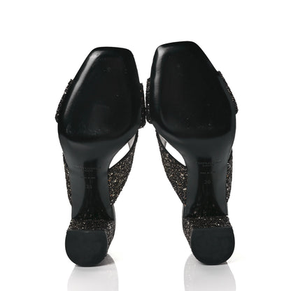 Saint Laurent Glitter LouLou 70 Mule Sandals 36 Black Gold 5 of 9