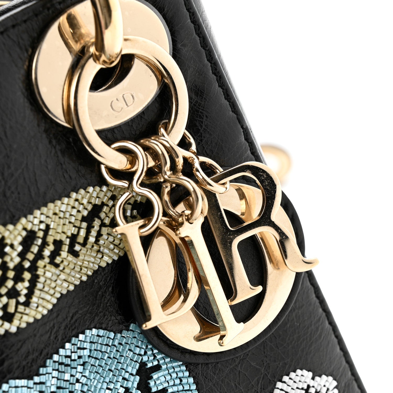 Christian Dior Calfskin Beaded Mini Lady Dior Black 1834764