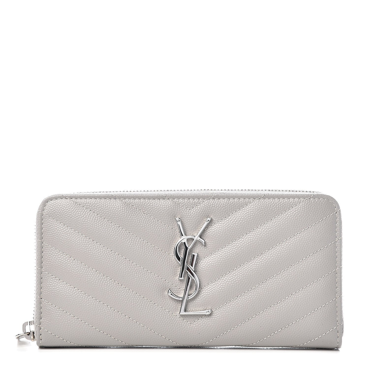 Saint Laurent Grain De Poudre Matelasse Chevron Monogram Zip Around Wallet Granite 1 of 7