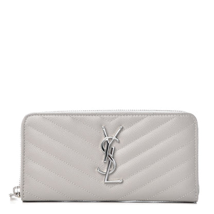 Saint Laurent Grain De Poudre Matelasse Chevron Monogram Zip Around Wallet Granite 1 of 7