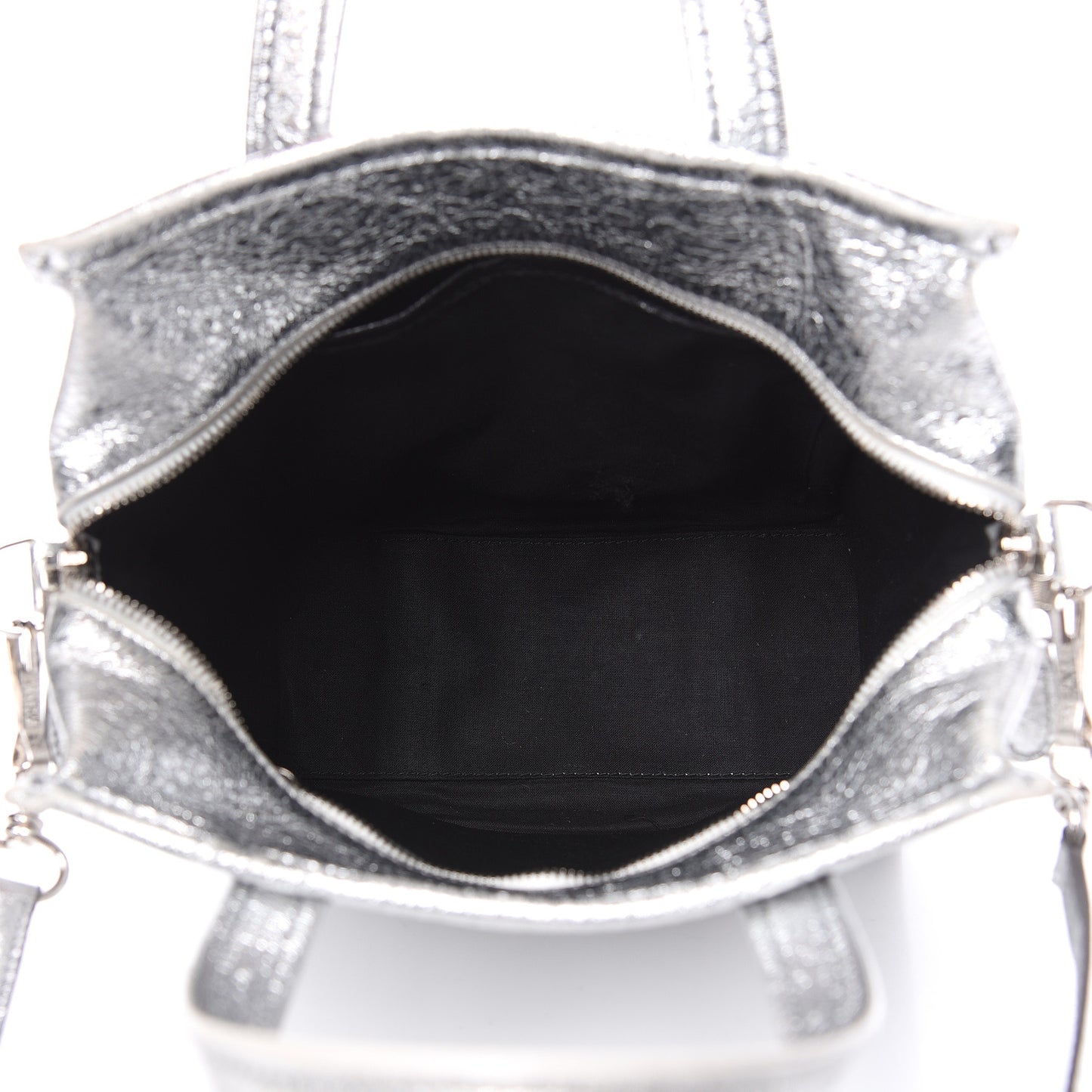 Metallic Calfskin S Bazar Shopper Tote Silver Hardware