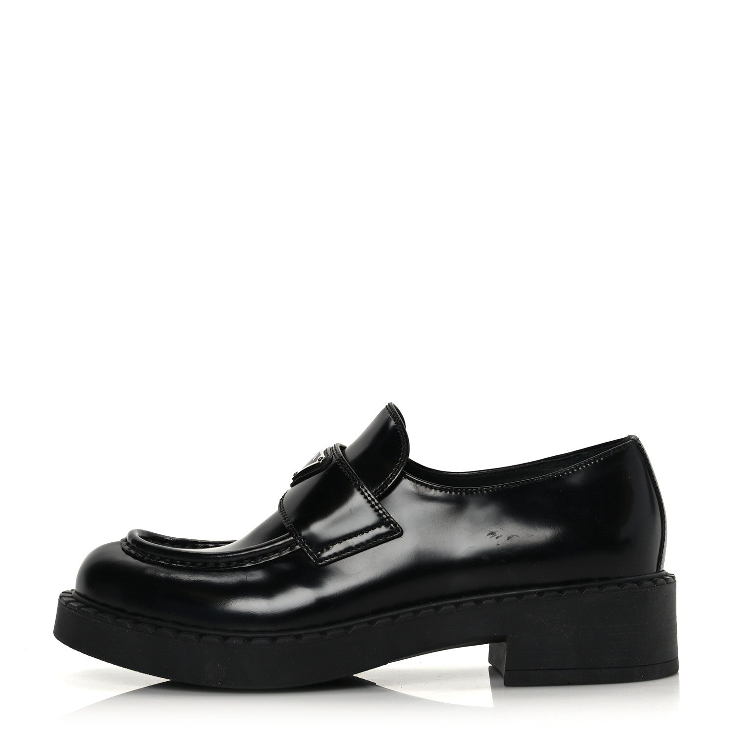 Prada Spazzolato Metal Triangle Logo 50mm Loafers 41 Black 1 of 8