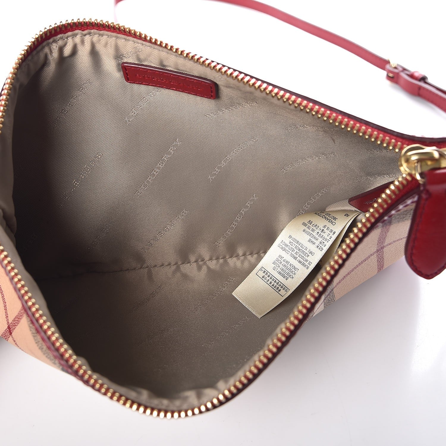 Burberry Haymarket Check Small Peyton Crossbody Clutch Bag Military Red 5 of 9