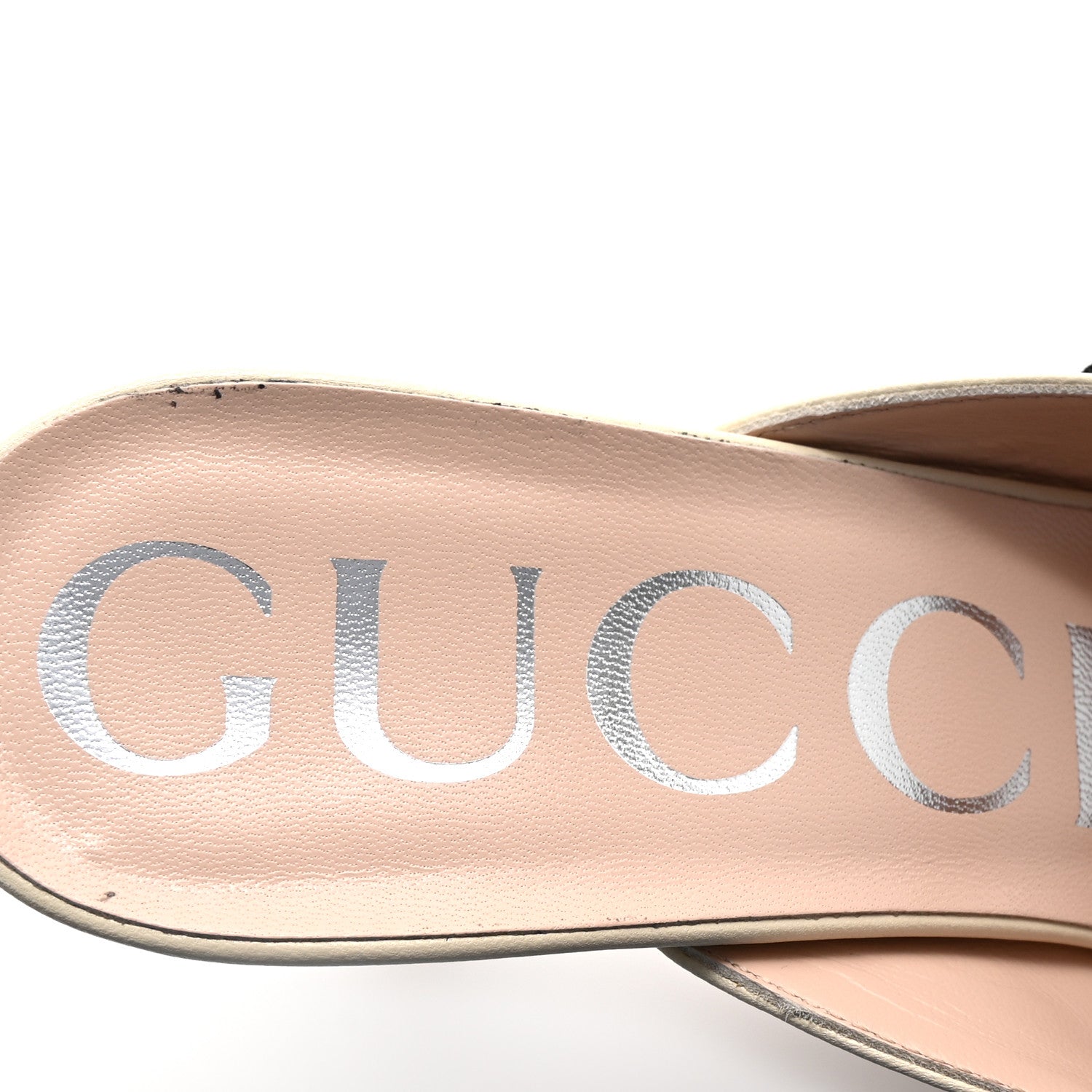 Gucci Malaga Kid Sylvie Web Cross Strap Mid-Heel Slides 38 Vintage White 7 of 9