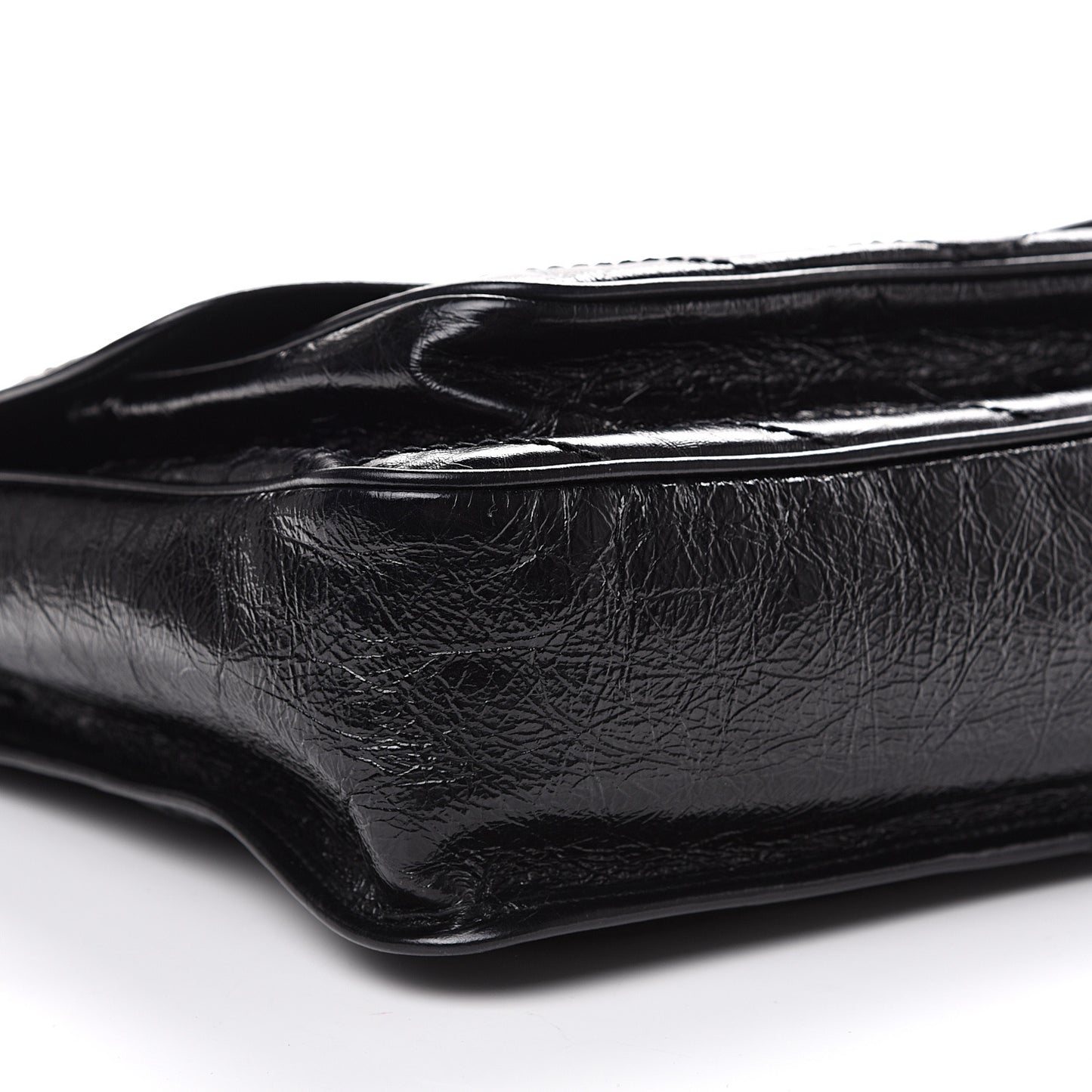 Crinkled Calfskin Matelasse Monogram Large Niki Chain Satchel Black