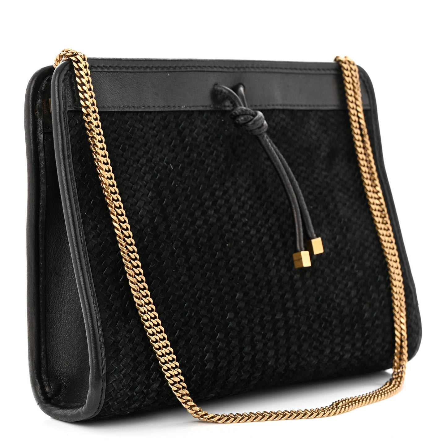 Suede Woven Baby Victoire Chain Clutch Bag Black