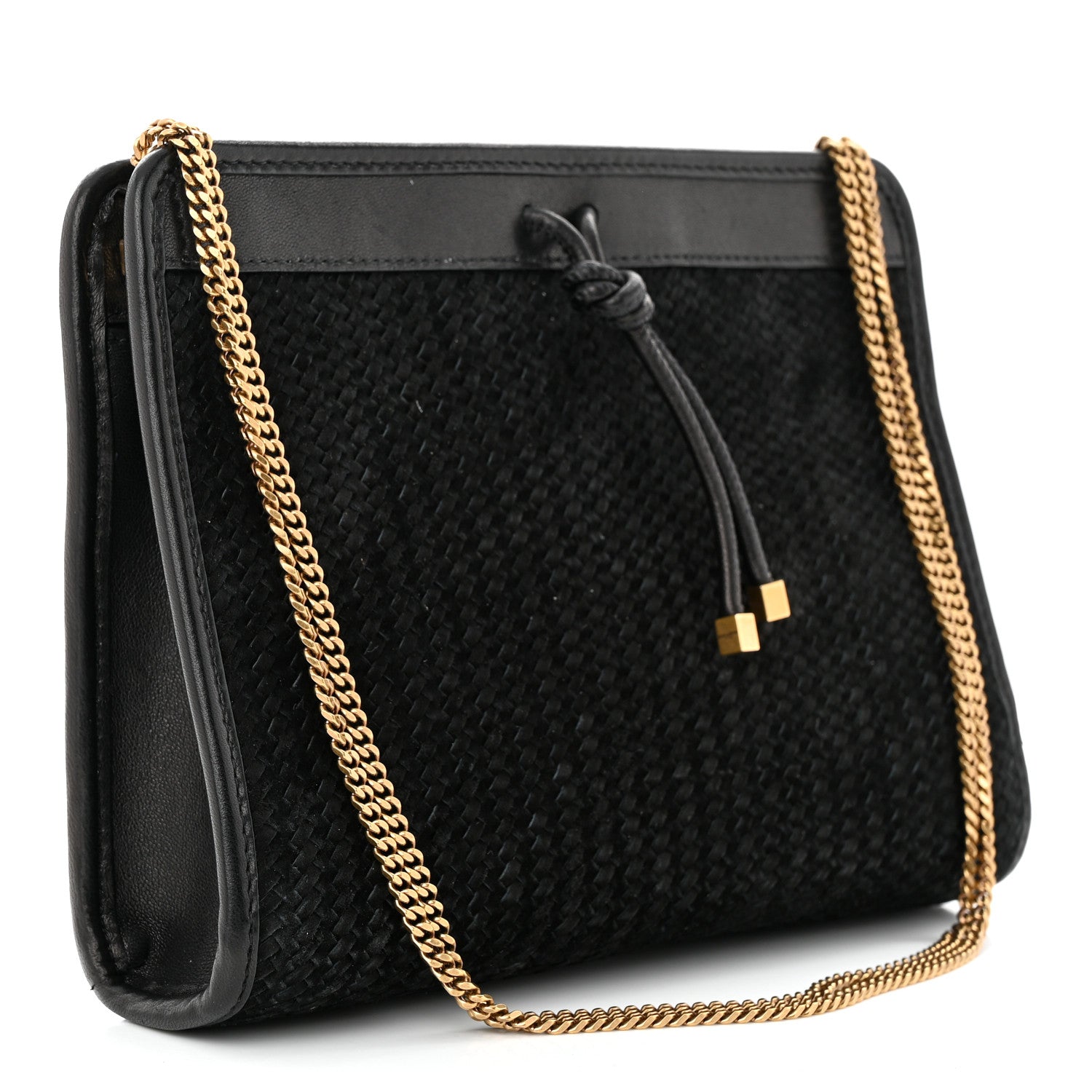 Saint Laurent Suede Woven Baby Victoire Chain Clutch Bag Black 3 of 10