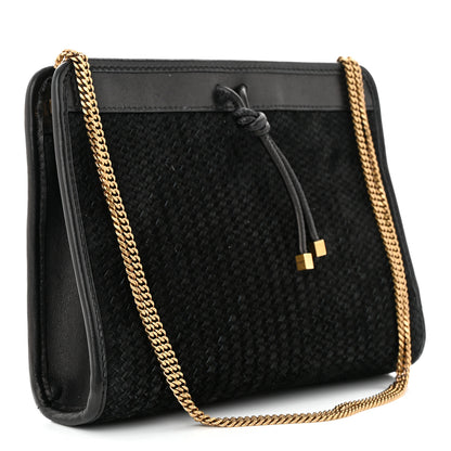 Saint Laurent Suede Woven Baby Victoire Chain Clutch Bag Black 3 of 10