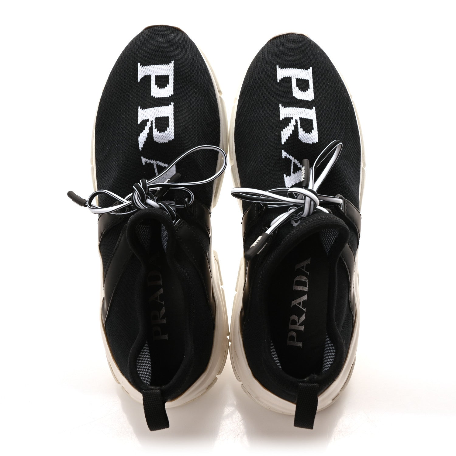 Prada Knit Fabric Womens Logo Sneakers 36 Black White 2 of 9
