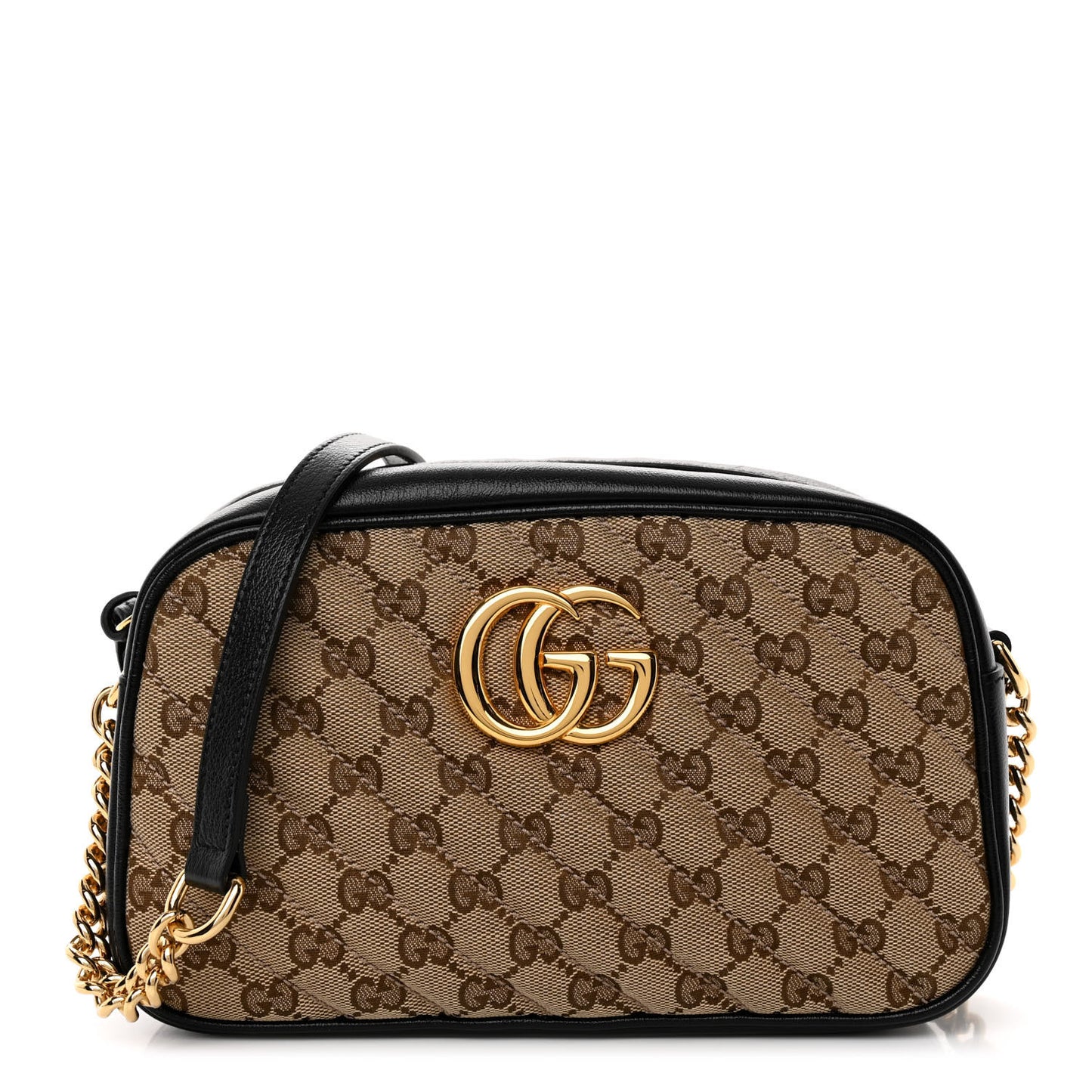 Monogram Matelasse Diagonal Small GG Marmont Chain Shoulder Bag Beige Black