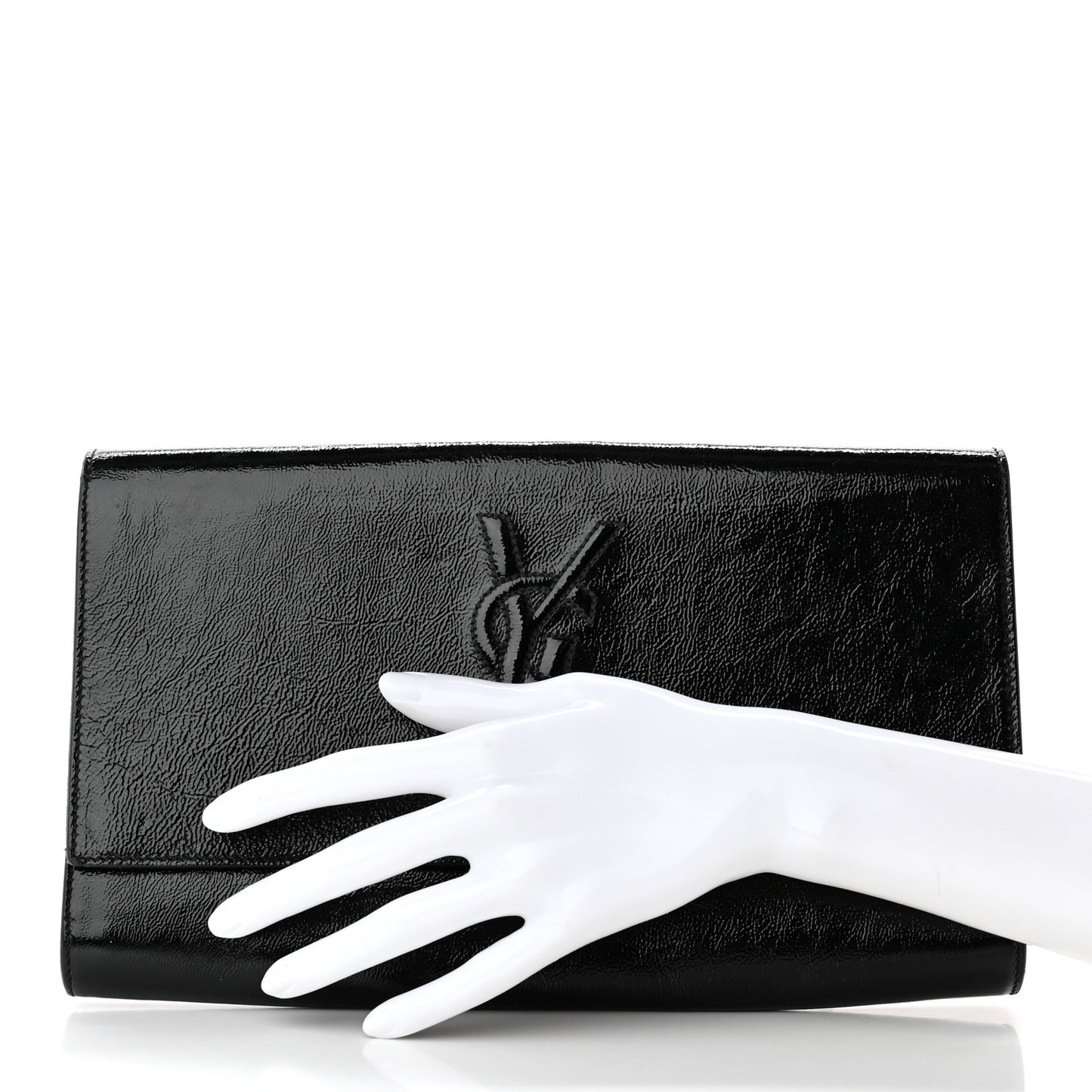 Textured Patent Monogram Large Belle De Jour Clutch Black