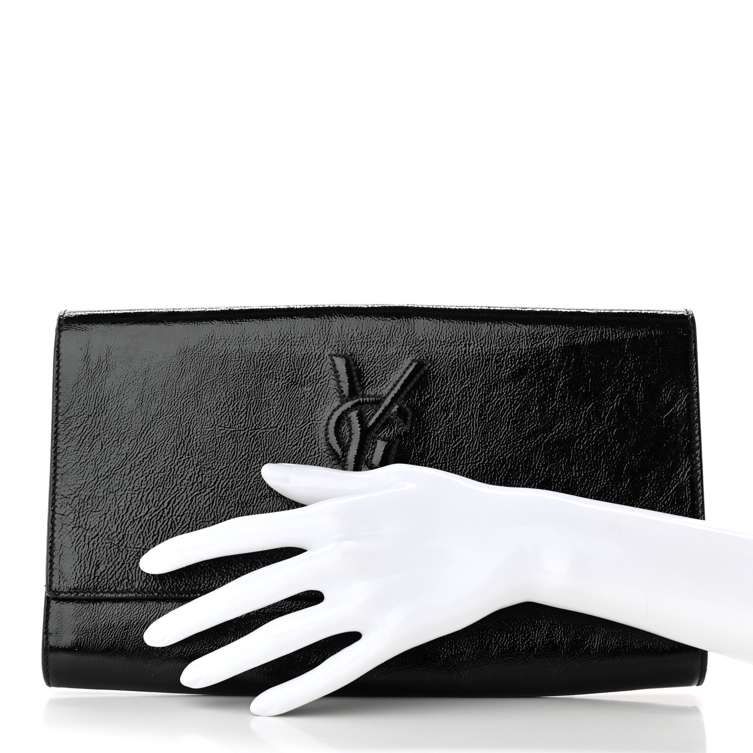 Saint Laurent Textured Patent Monogram Large Belle De Jour Clutch Black 2 of 17