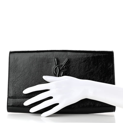 Saint Laurent Textured Patent Monogram Large Belle De Jour Clutch Black 2 of 17
