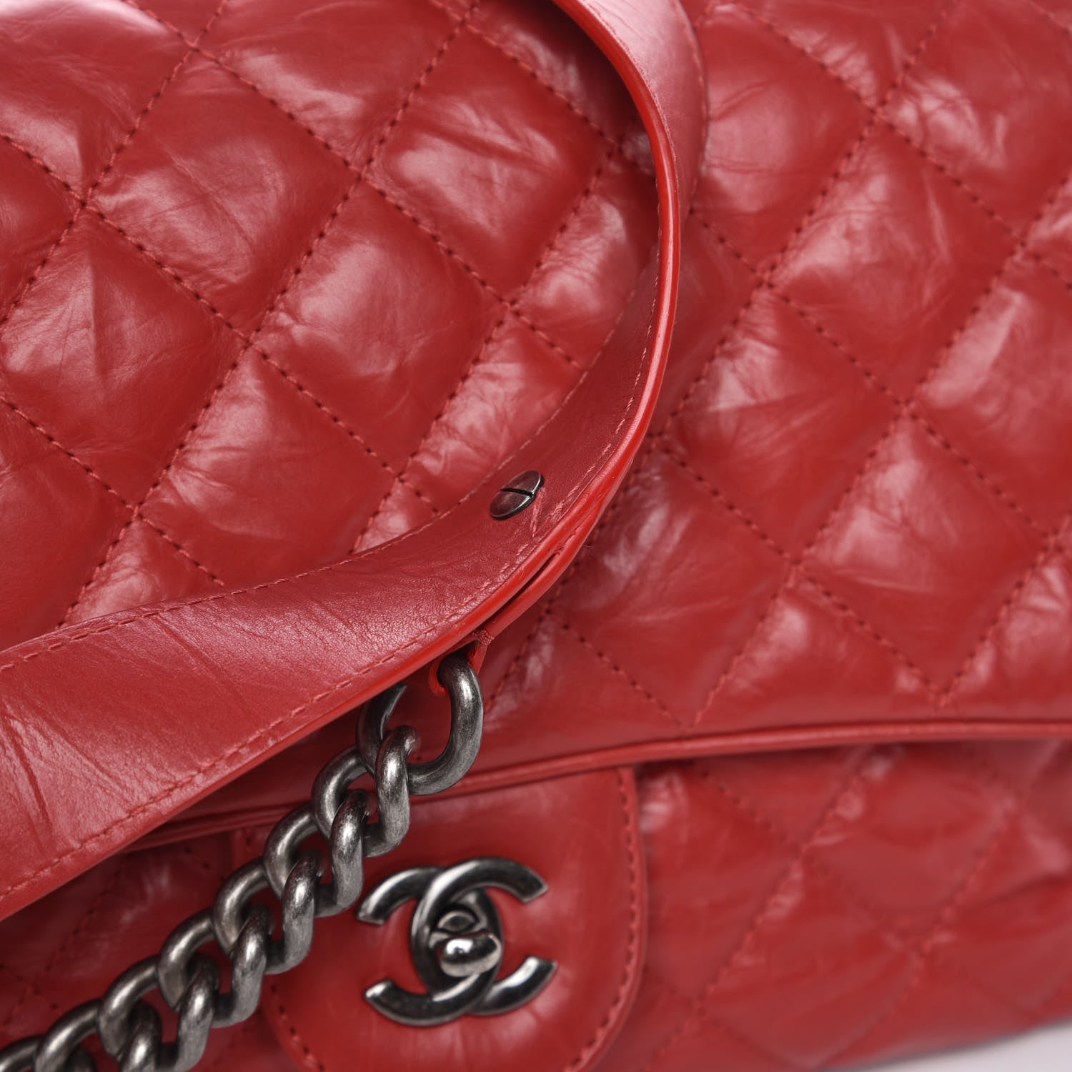 Chanel Crumpled Calfskin Quilted Medium Casual Rock Flap Red 11 of 22