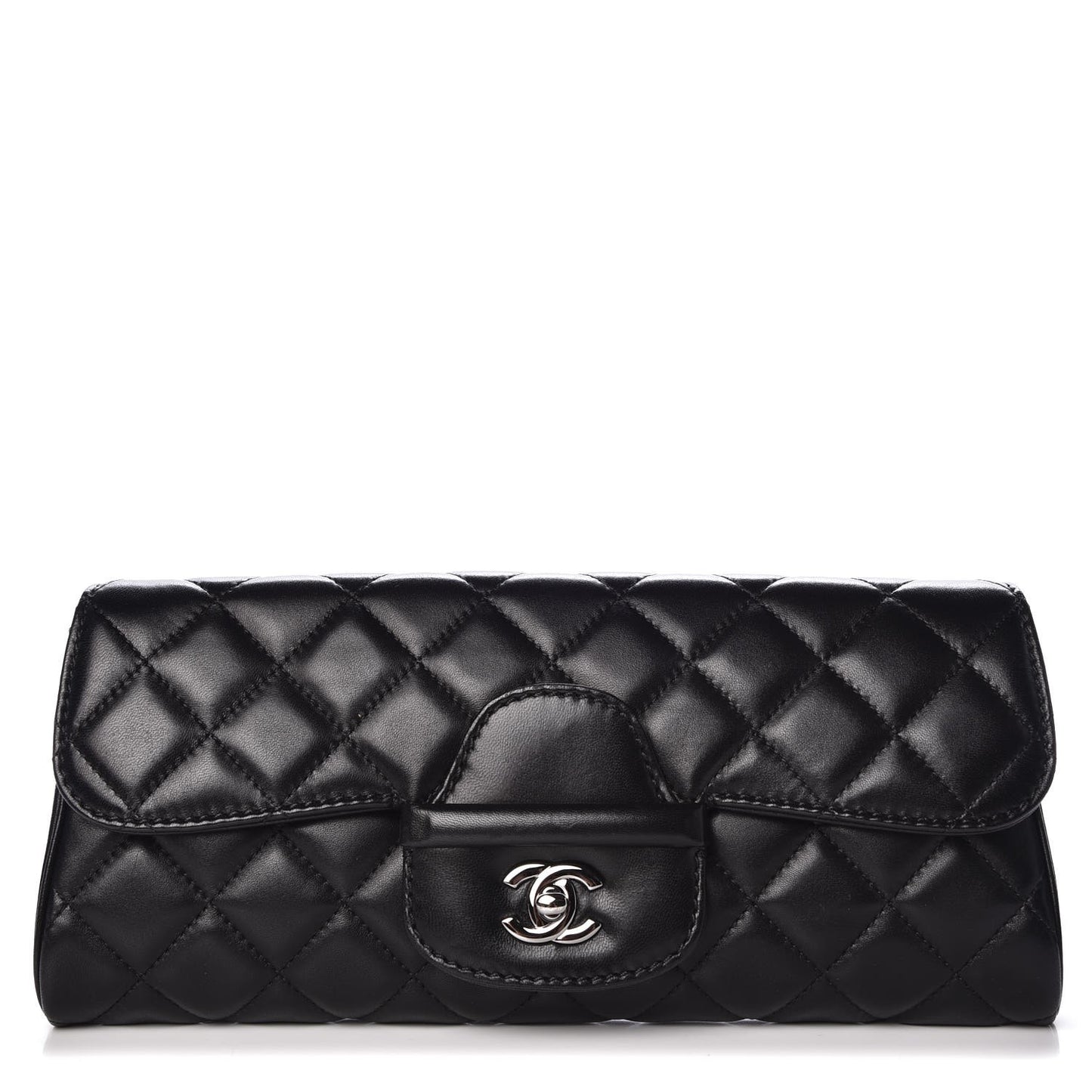 Lambskin Quilted Large Flap Clutch Black