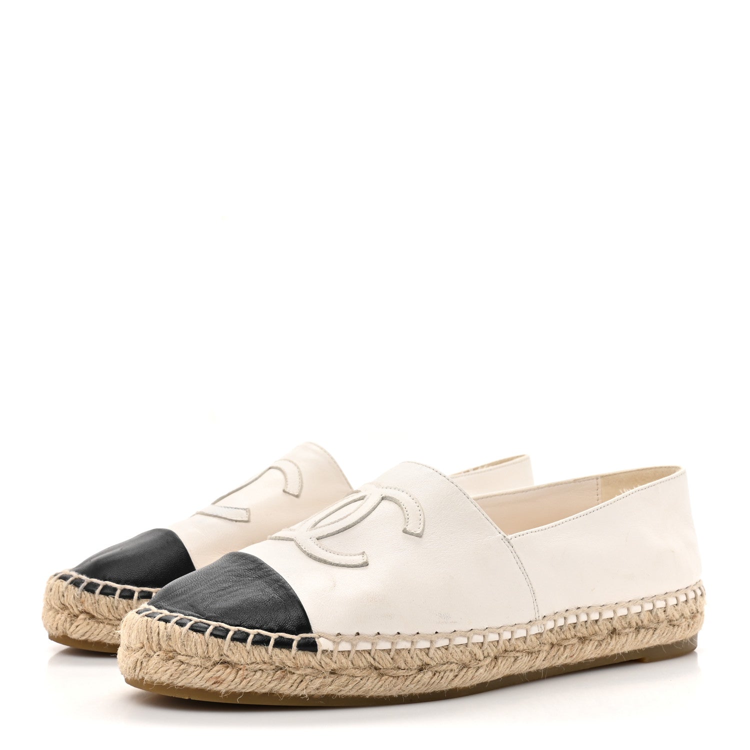 Chanel Lambskin CC Espadrilles 37 White Black 4 of 14
