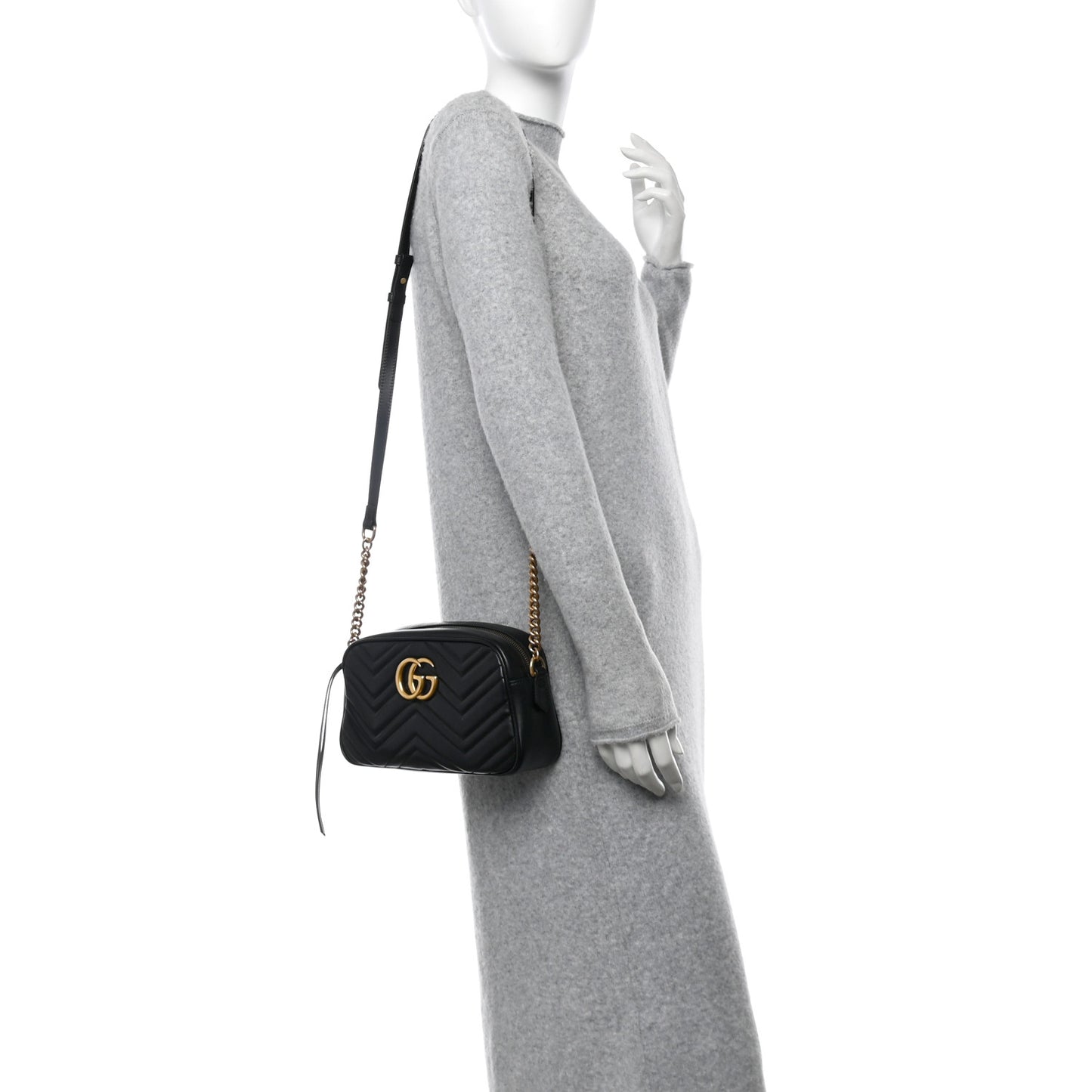 Calfskin Matelasse Small GG Marmont Chain Shoulder Bag Black